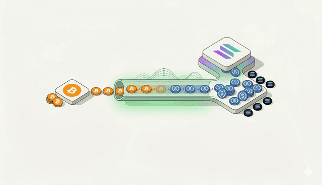 Bitcoin flows through NEAR Intents and arrives as USDC/SOL on Solana — no bridge needed