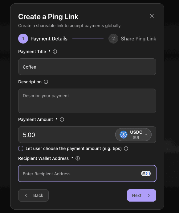 PingPay — create a shareable payment link, request any asset on any chain, payer pays with anything